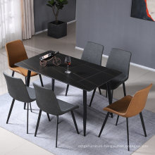 Modern Luxury Rectangle Restaurant Shape White Black 4 6 Seater Iron Metal Sintered Stone Dining Tables